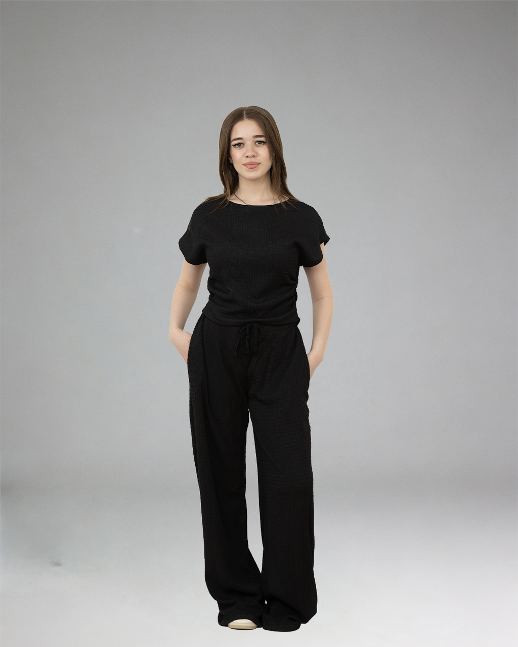 Women Black Casual Set (Top & Pants)