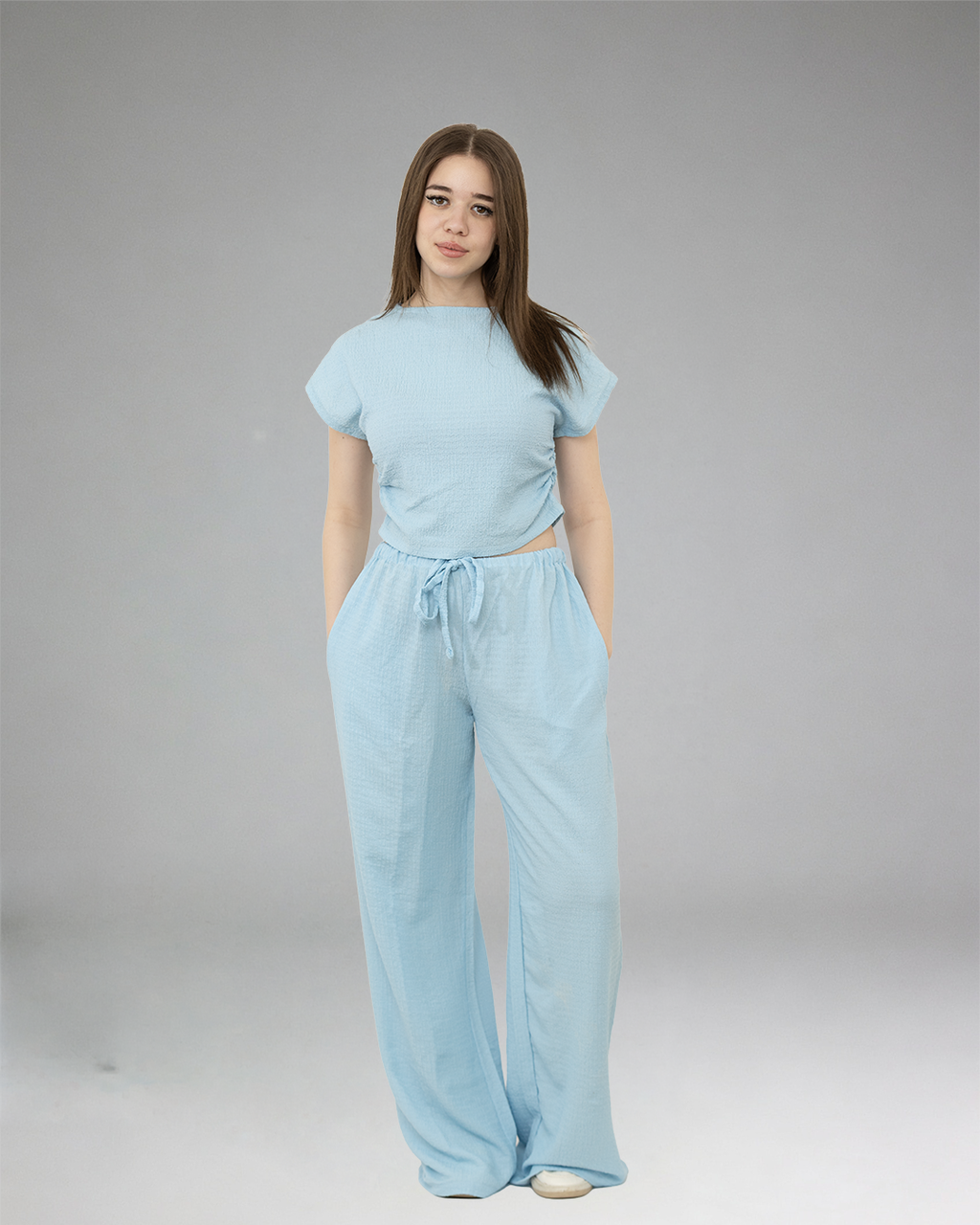 Women Sky Blue Casual Set (Top & Pants)