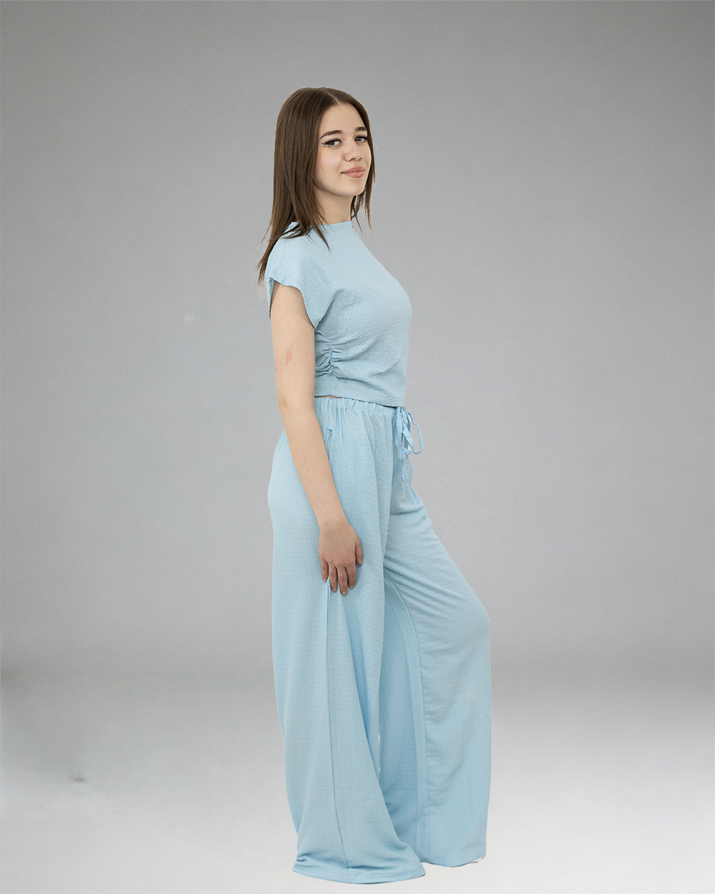 Women Sky Blue Casual Set (Top & Pants)