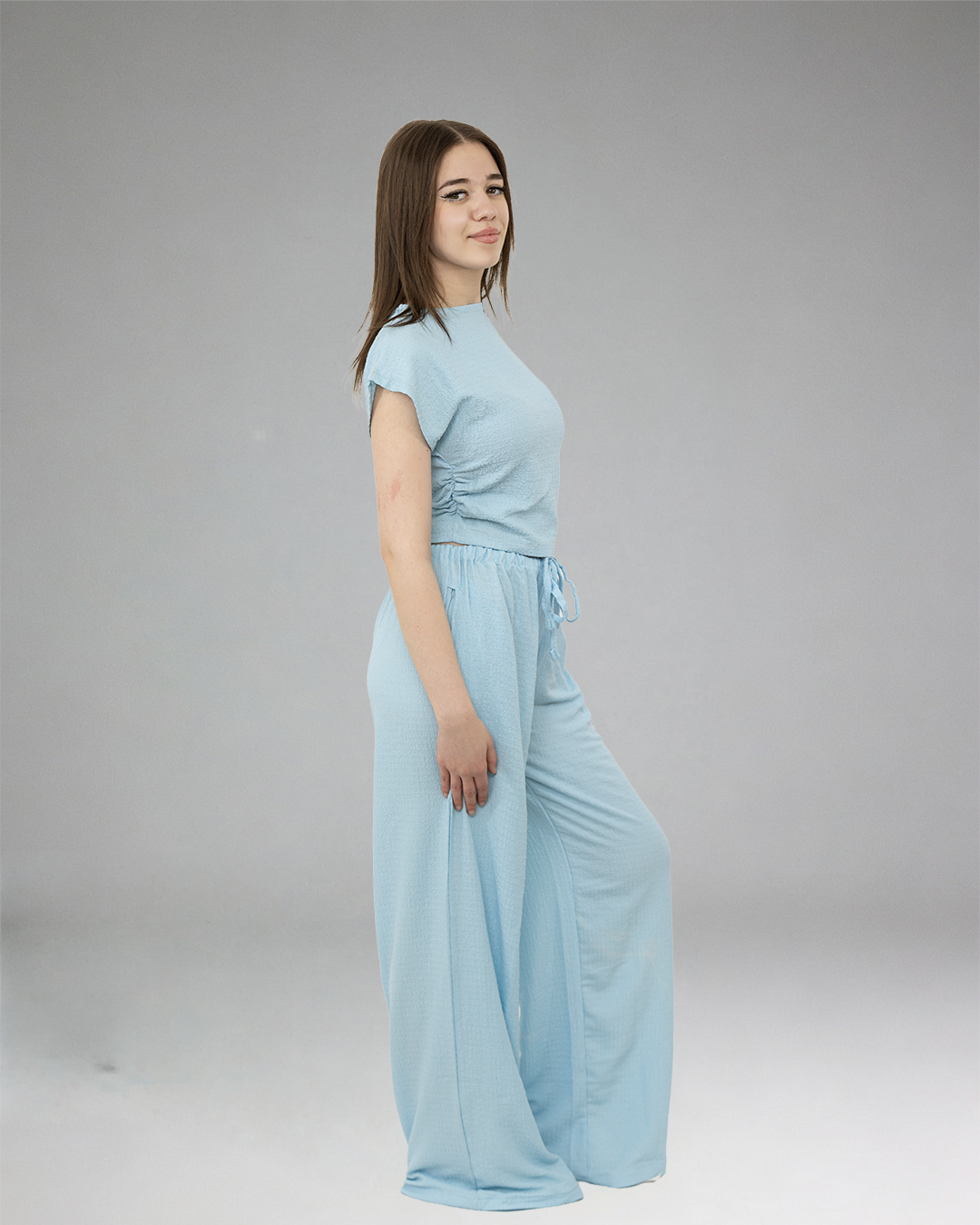 Women Sky Blue Casual Set (Top & Pants)