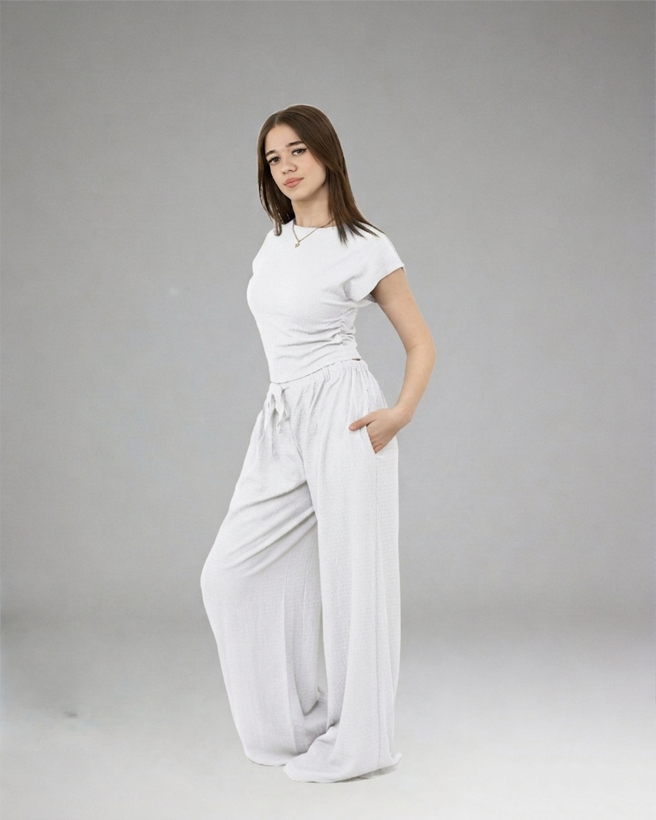 Women Sky Blue Casual Set (Top & Pants)